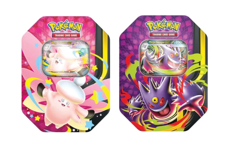 Pokemon Trading Card Game Mega Moonlit Tin Mega Clefable ex and Mega Gengar ex